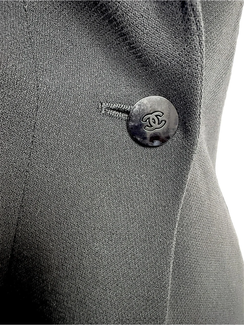 Chanel Boutique Vintage 90s Black Pant Suit CC Button Blazer Set FR 36